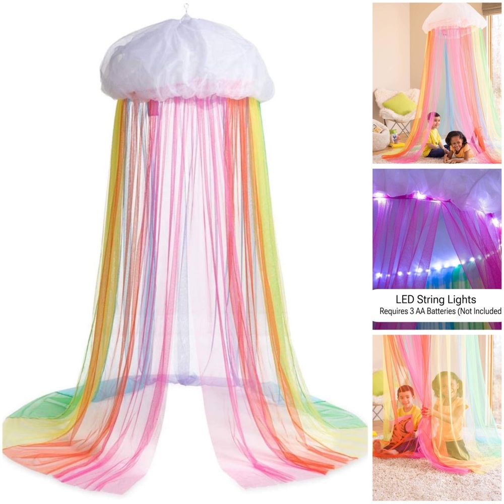 HearthSong Rainbow Hideaway Canopy with LED Lights Bed & Play Space Canopy
